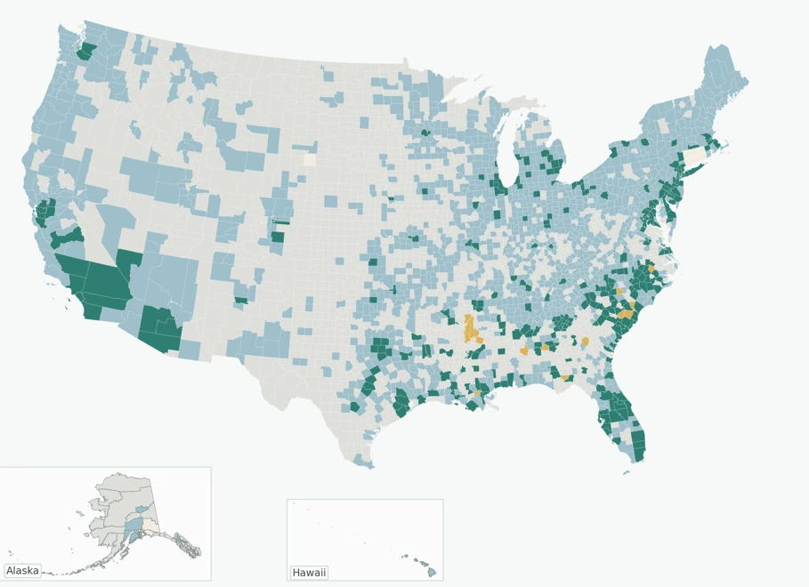 Map preview showing county-level breast cancer mortality disparity patterns.