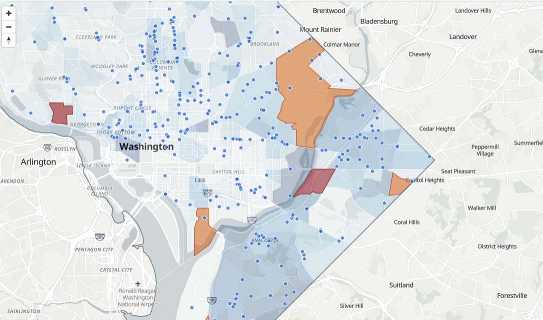 Map preview showing food access locations in Washington, D.C.