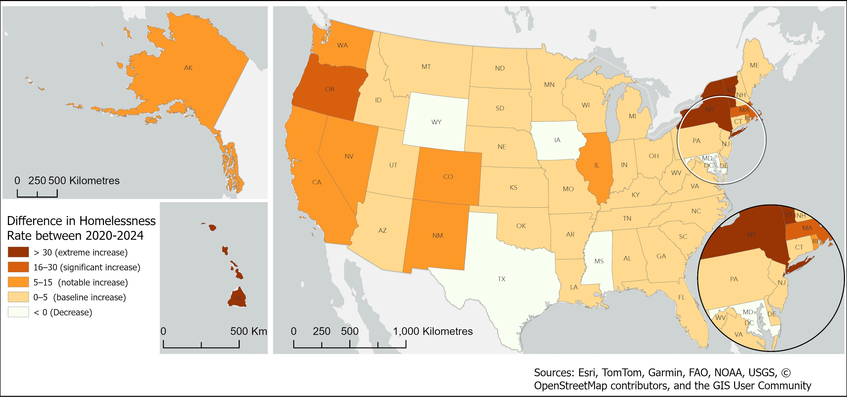 Map preview showing state-level homelessness patterns in the United States.